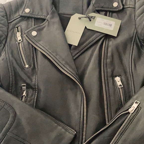 All Saints Paplin Leather Biker Jacket sold out - Picture 10 of 12